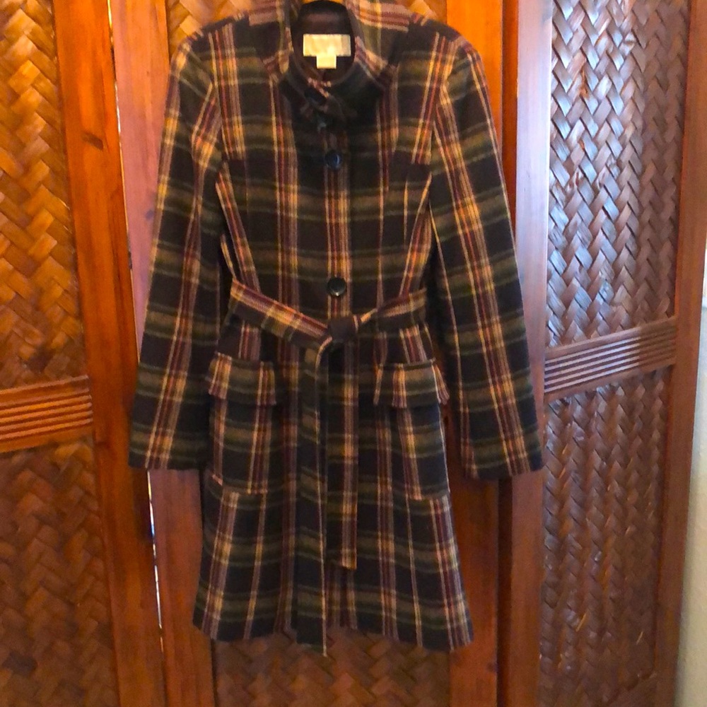 Michael Kors Plaid Trench wool blend Coat